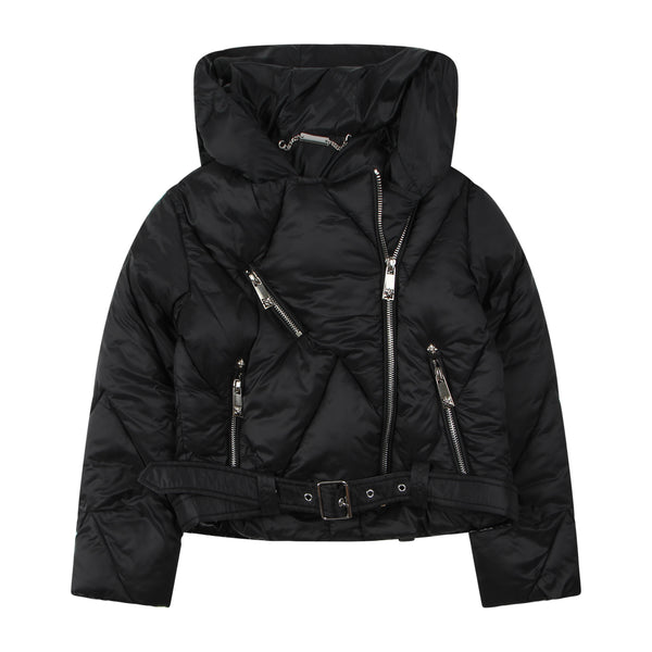 Padded short down jacket with wide neck