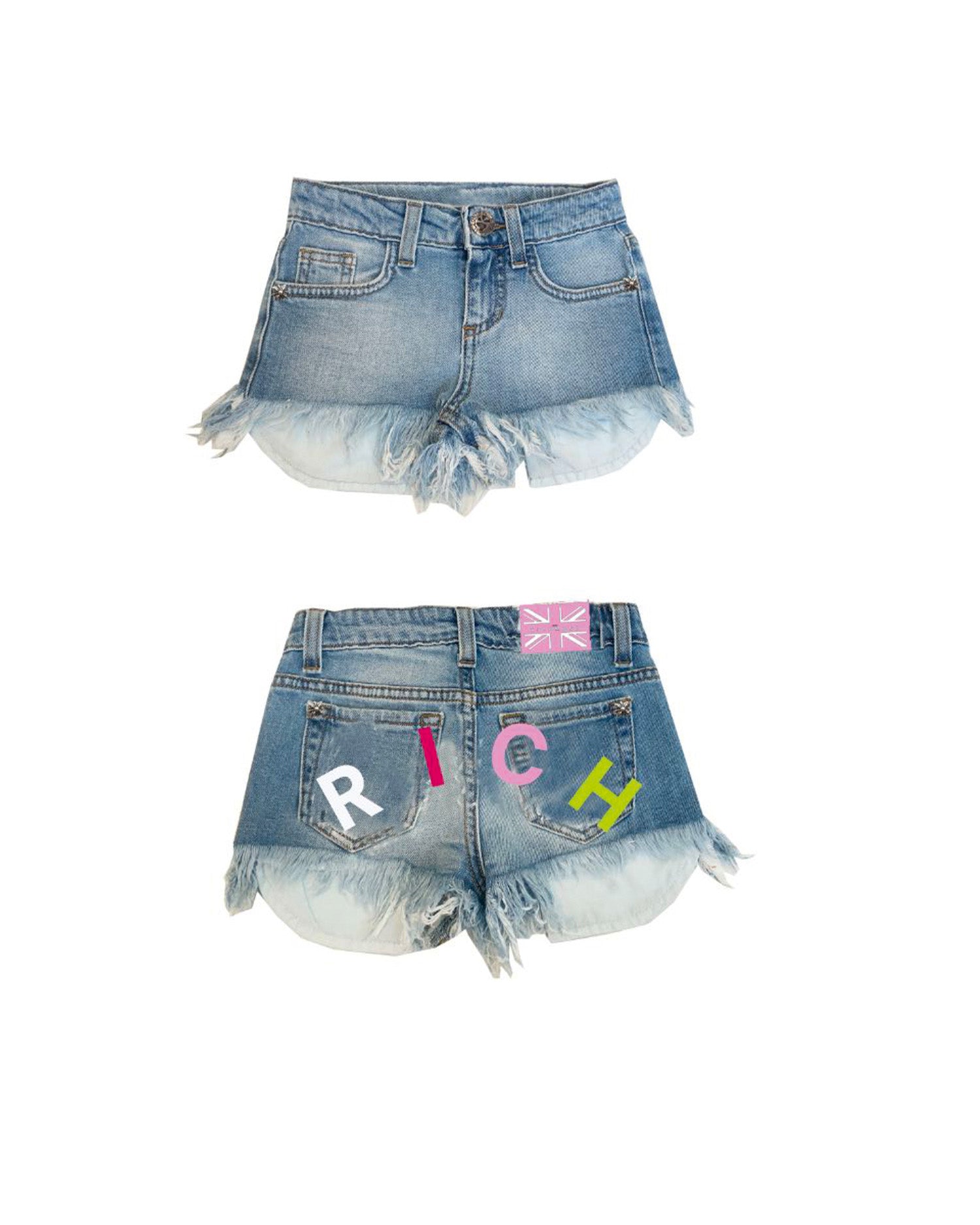 John Richmond kids Bermuda in denim con logo stampato sul retro