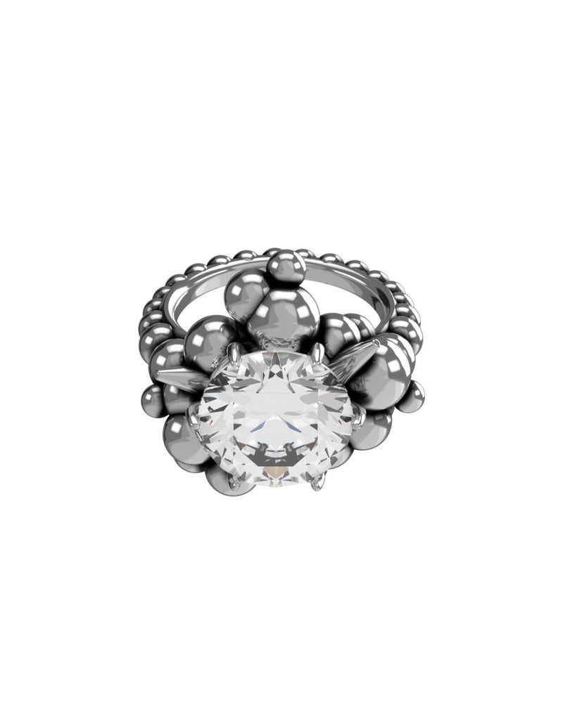 Anello con sfere e diamante centrale