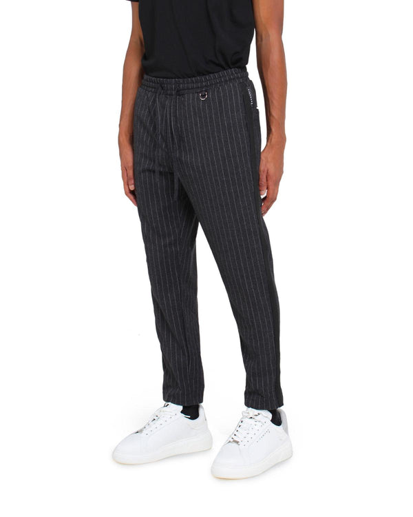 Pinstripe trousers with drawstring