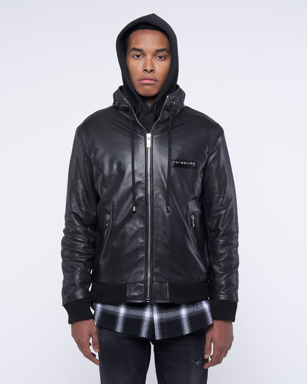 Leather jacket with zip closure