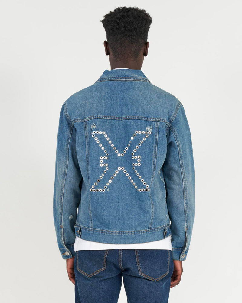 Denim jacket with embroidered logo on the back