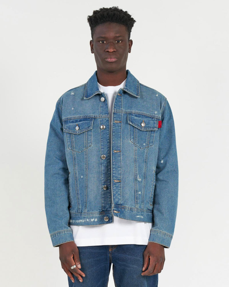 Denim jacket with embroidered logo on the back