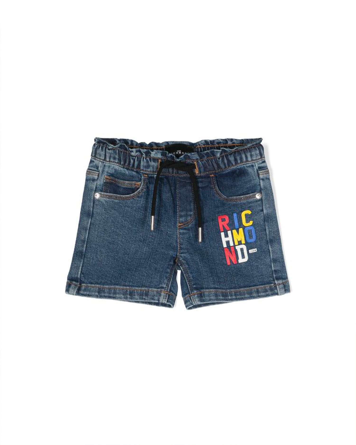 John Richmond kids Bermuda in denim con logo sul davanti