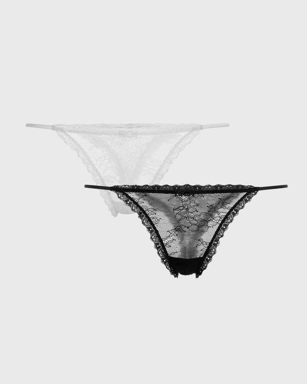 Bipack of the embroidered lace thong