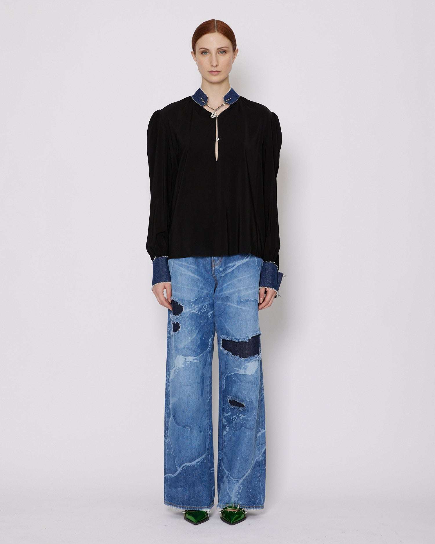 John Richmond Blusa con applicazioni in denim