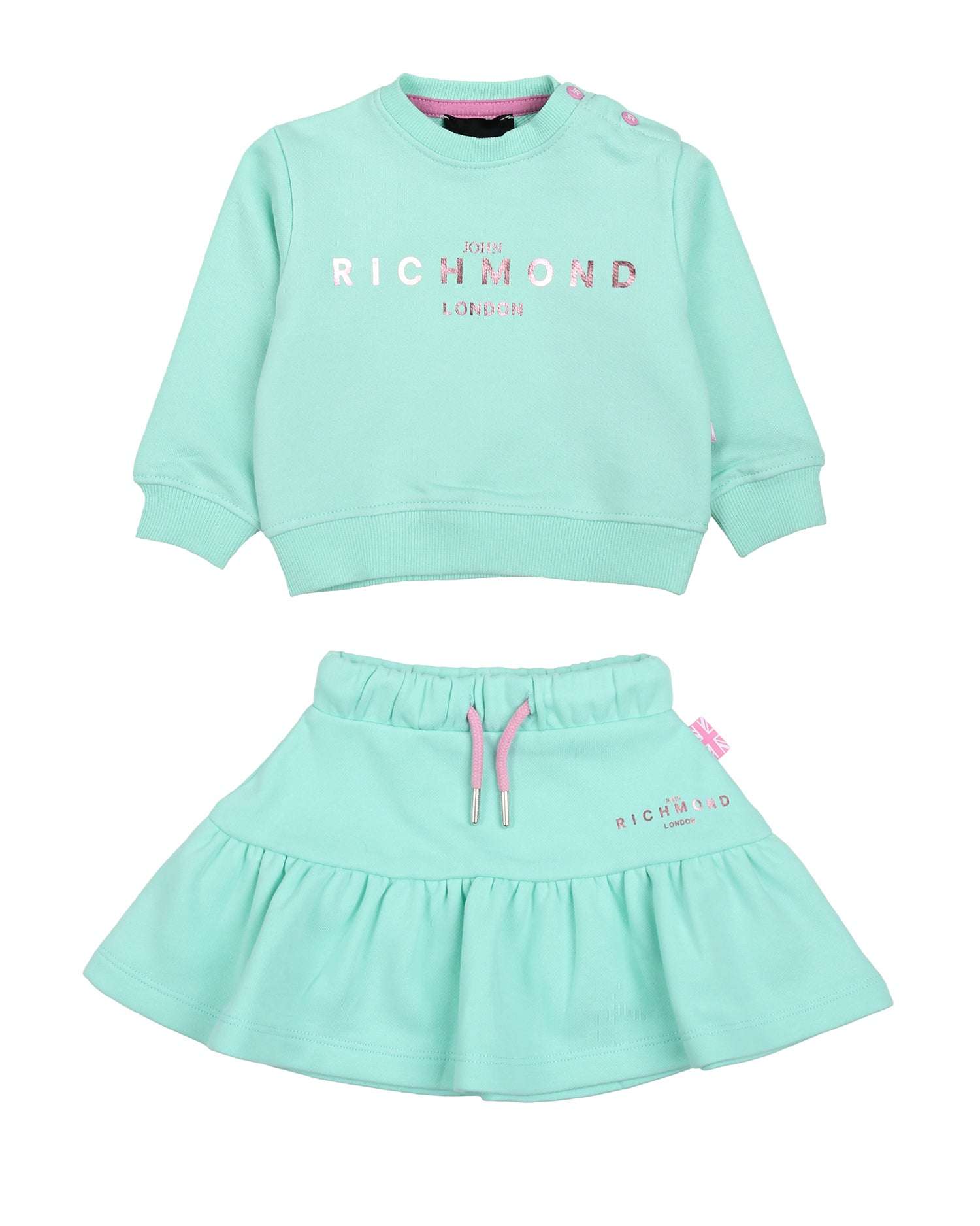 John Richmond kids Completo felpa con logo e minigonna con balza