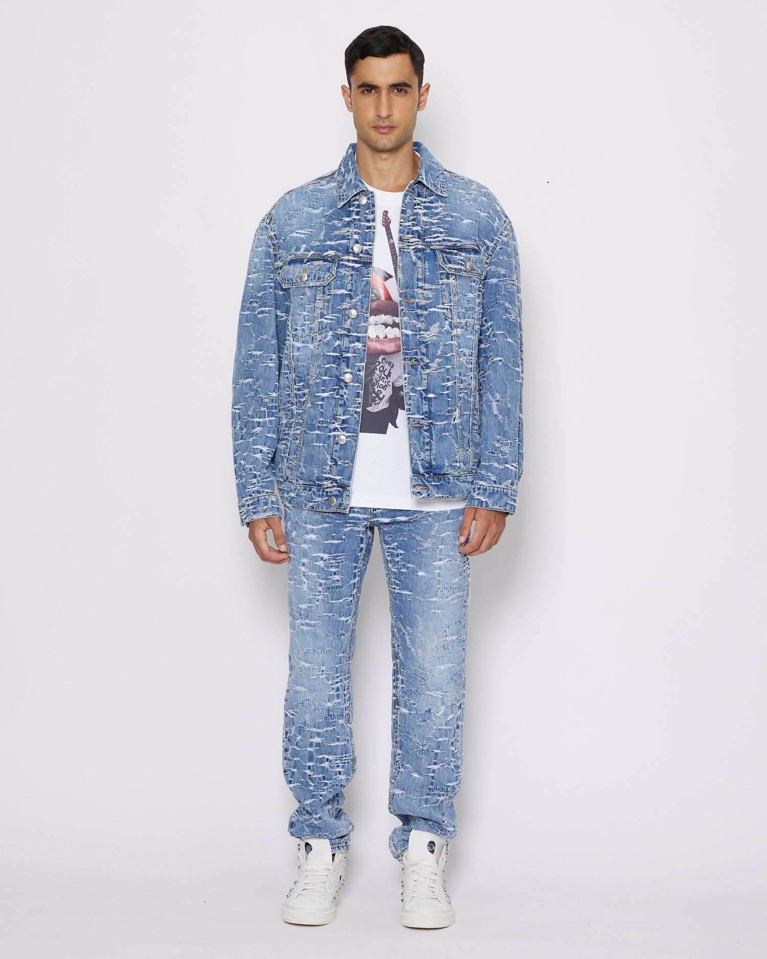 John Richmond Giacca in denim con pattern effetto used