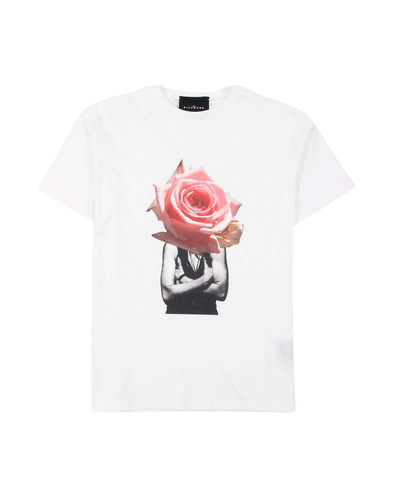 T-shirt con stampa rosa decorativa